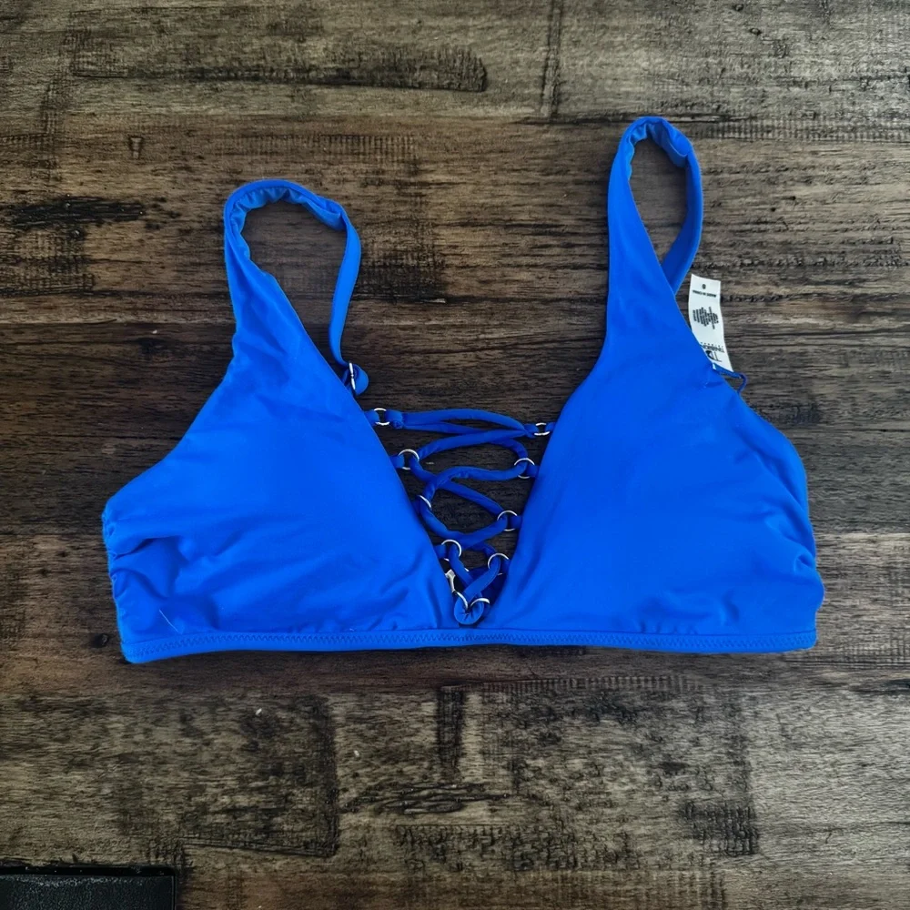 EUC‎ Tini Bikini Blue Lace-Up Front Bikini Top Size Small